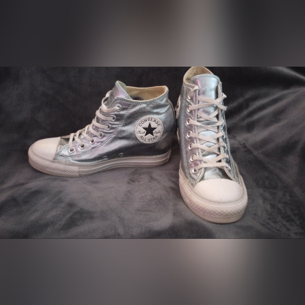 Converse CTAS Lux Mid High Wedge Metallic Silver Blue Glacier